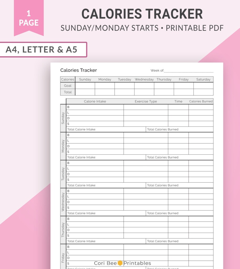 Calories Tracker Printable Meal Planner Food Planner Calorie Planner Food Tracker Water Tracker Calorie Intake Tracker A4 Letter A5 Etsy