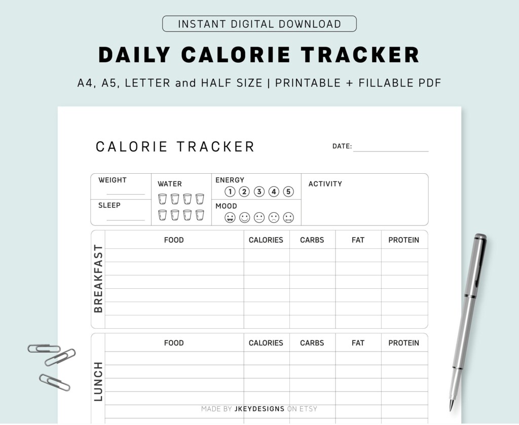 Daily Calorie Tracker Printable Calories Journal A4 a5 letter half Size Instant Download PDF Etsy