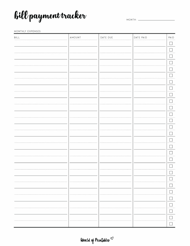FREE Printable Bill Tracker PDF World Of Printables