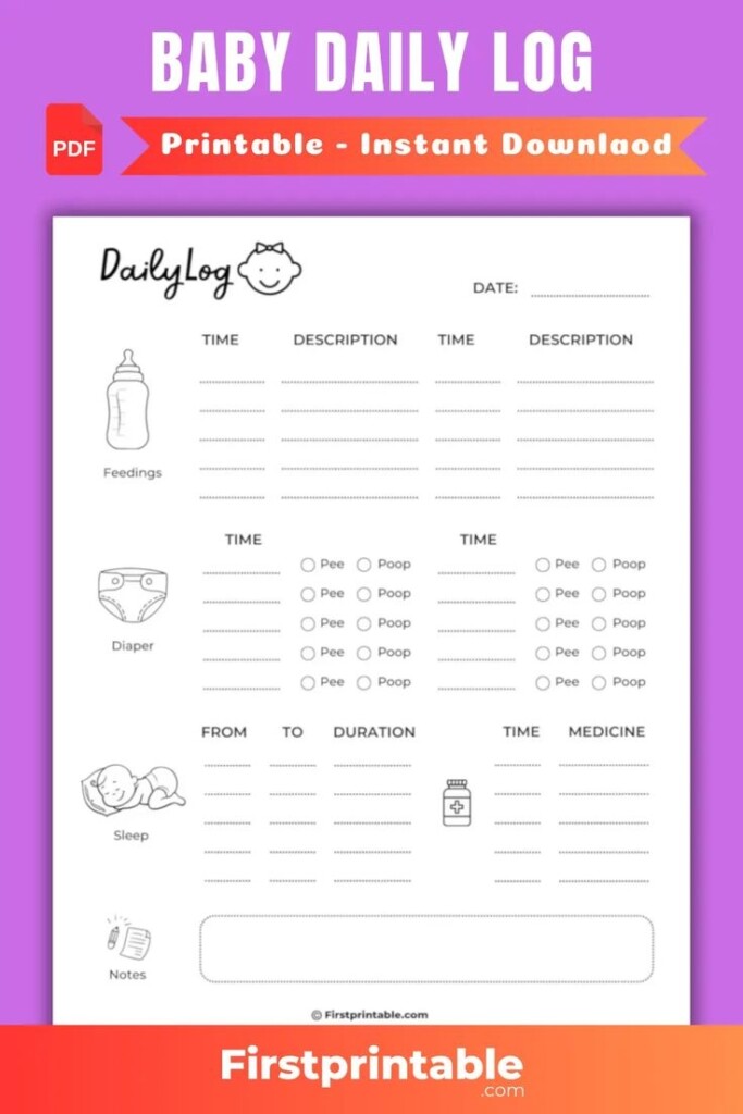 Printable Baby Feeding And Diaper Log PDF 