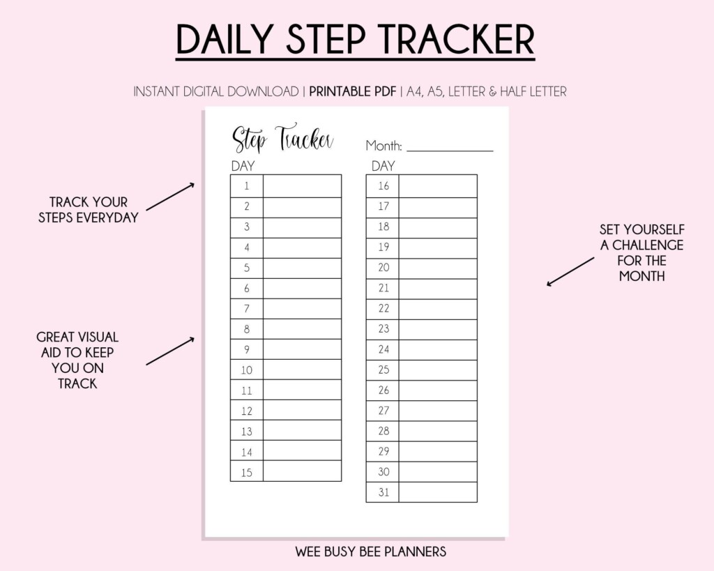 PRINTABLE Steps Tracker Daily Steps Tracker Instant Download PDF Exercise Log Workout Tracker Walking Log Habit Tracker 10k Steps Etsy