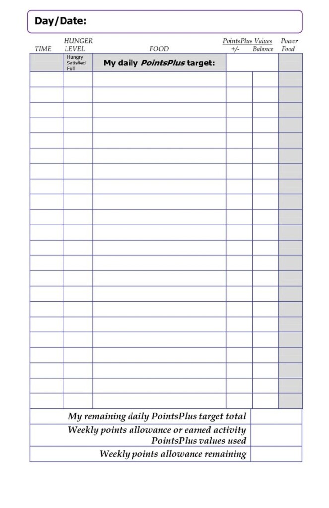 Weight Watchers Point Tracker Sheet 11 Free PDF Printables Printablee