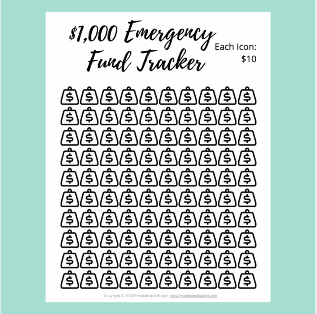  1 000 Emergency Fund Printable Freedom In A Budget