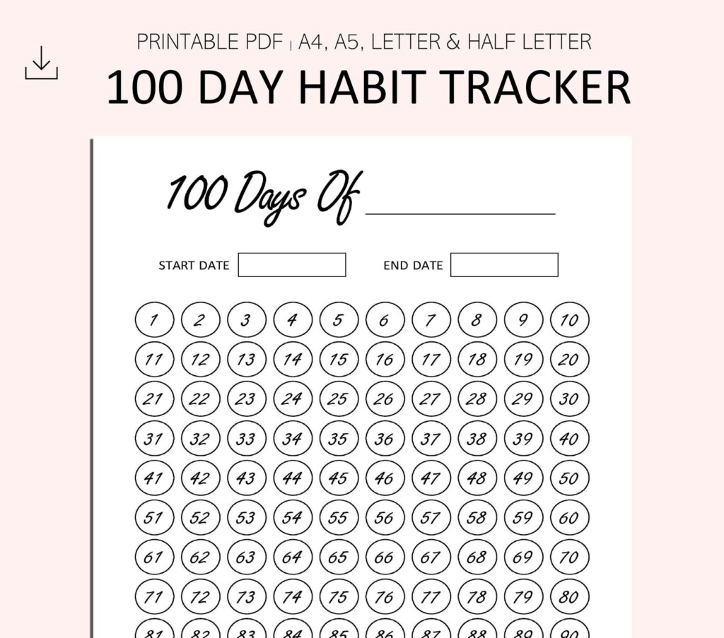 100 Day Habit Tracker Printable