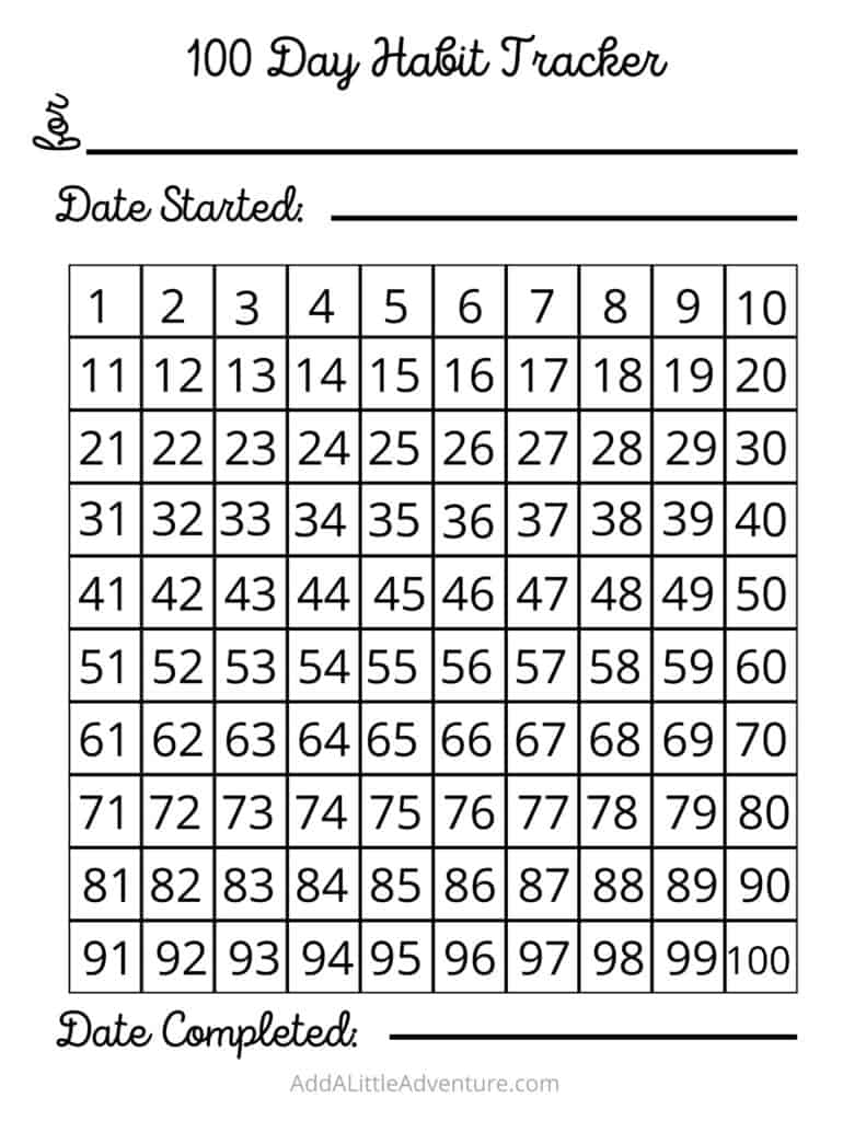 100 Day Habit Tracker Printable Free Download Add A Little Adventure