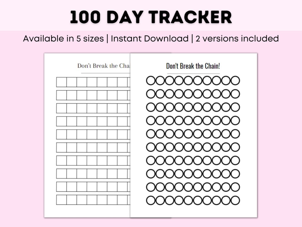 100 Day Tracker Instant Download Goal Tracker Printable And 