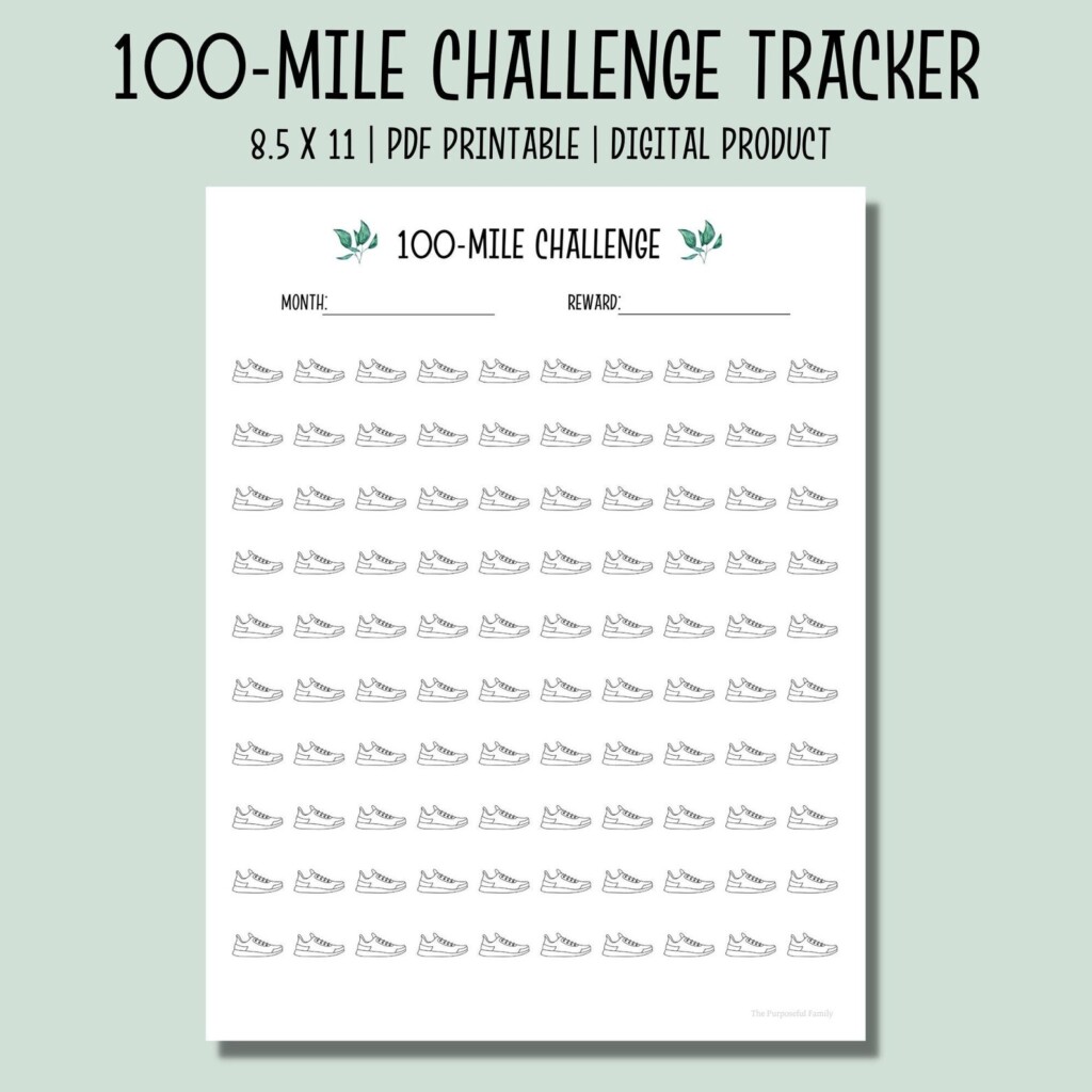 100 Mile Challenge Tracker Printable Running Tracker Walking Tracker 