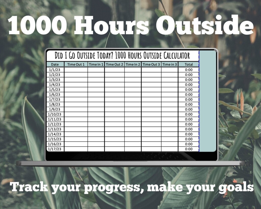 1000 Hours Outside Tracker 1000 Hours Outside Chart New Years 