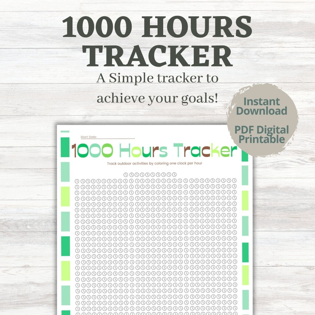 1000 HOURS TRACKER Outdoor Activity Log 1000 Hours Printable 