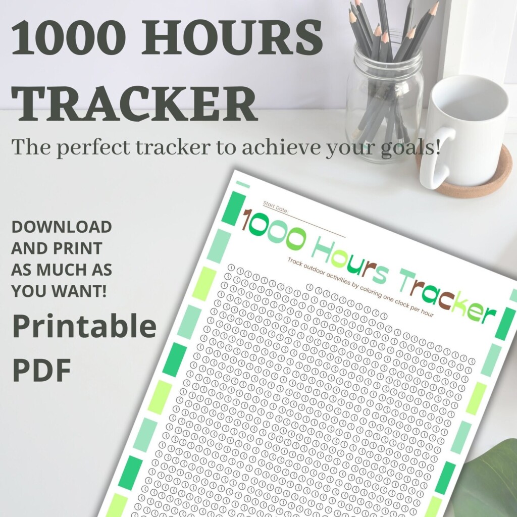 1000 HOURS TRACKER Outdoor Activity Log 1000 Hours Printable Track 