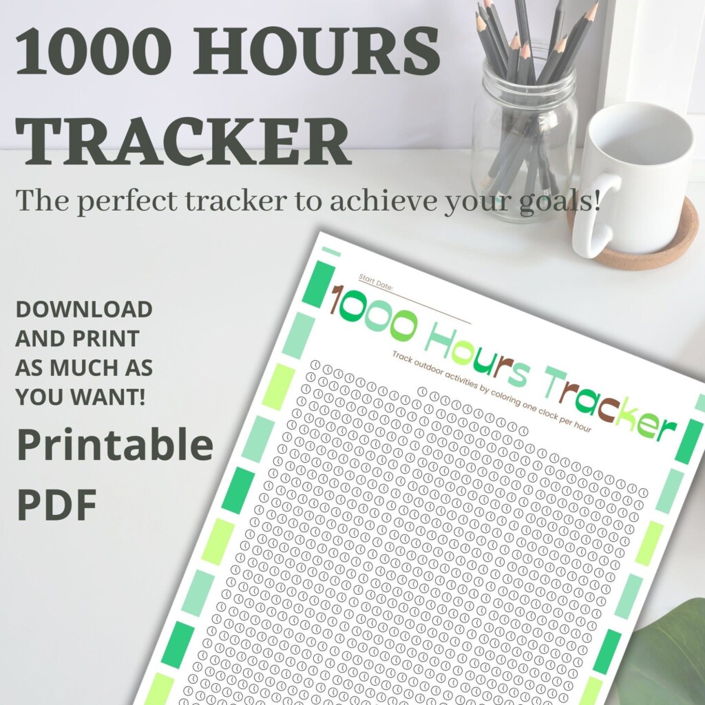 1000 HOURS TRACKER Outdoor Activity Log 1000 Hours Printable Track 