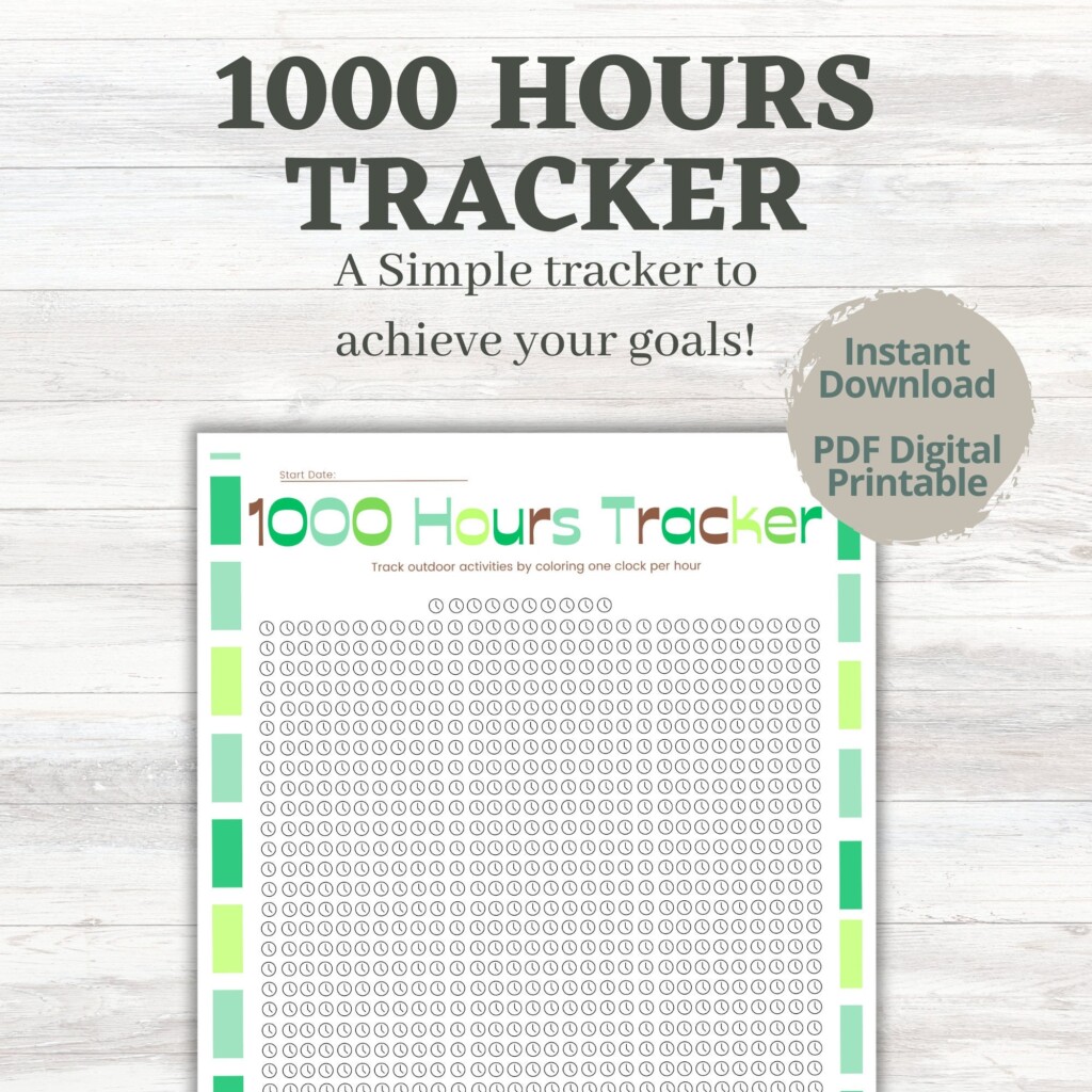 1000 HOURS TRACKER Outdoor Activity Log 1000 Hours Printable Track 