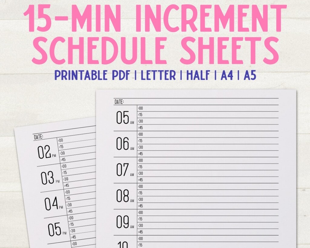 15 Minute Increment Schedule Sheet Large Size Number INSTANT Etsy