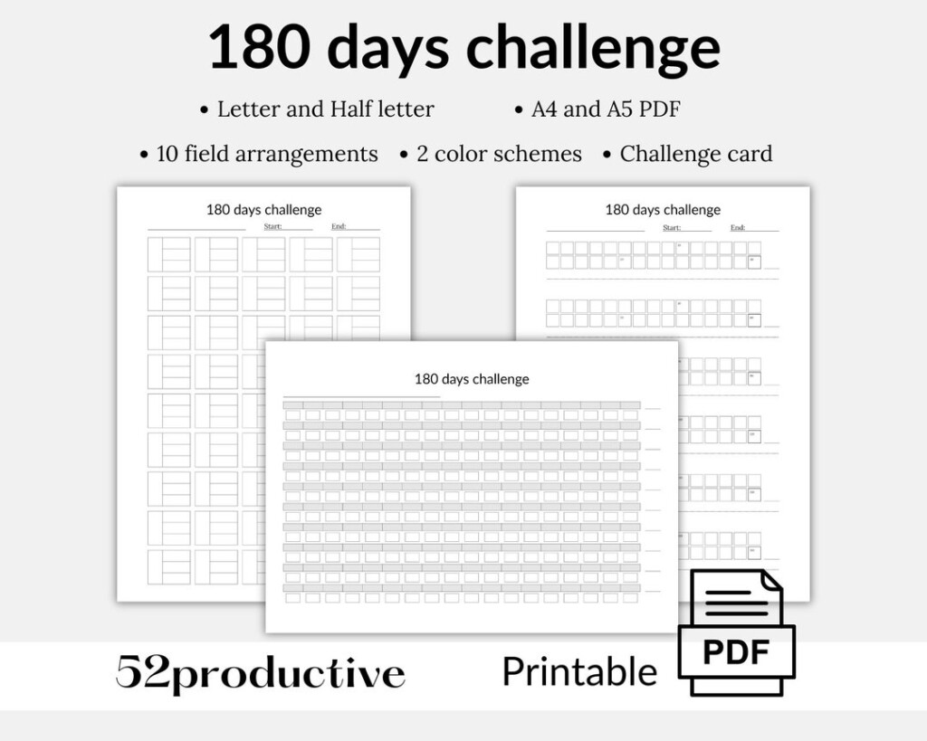 180 Days Challenge Tracker Printables Habit Tracker Habit Tracker 