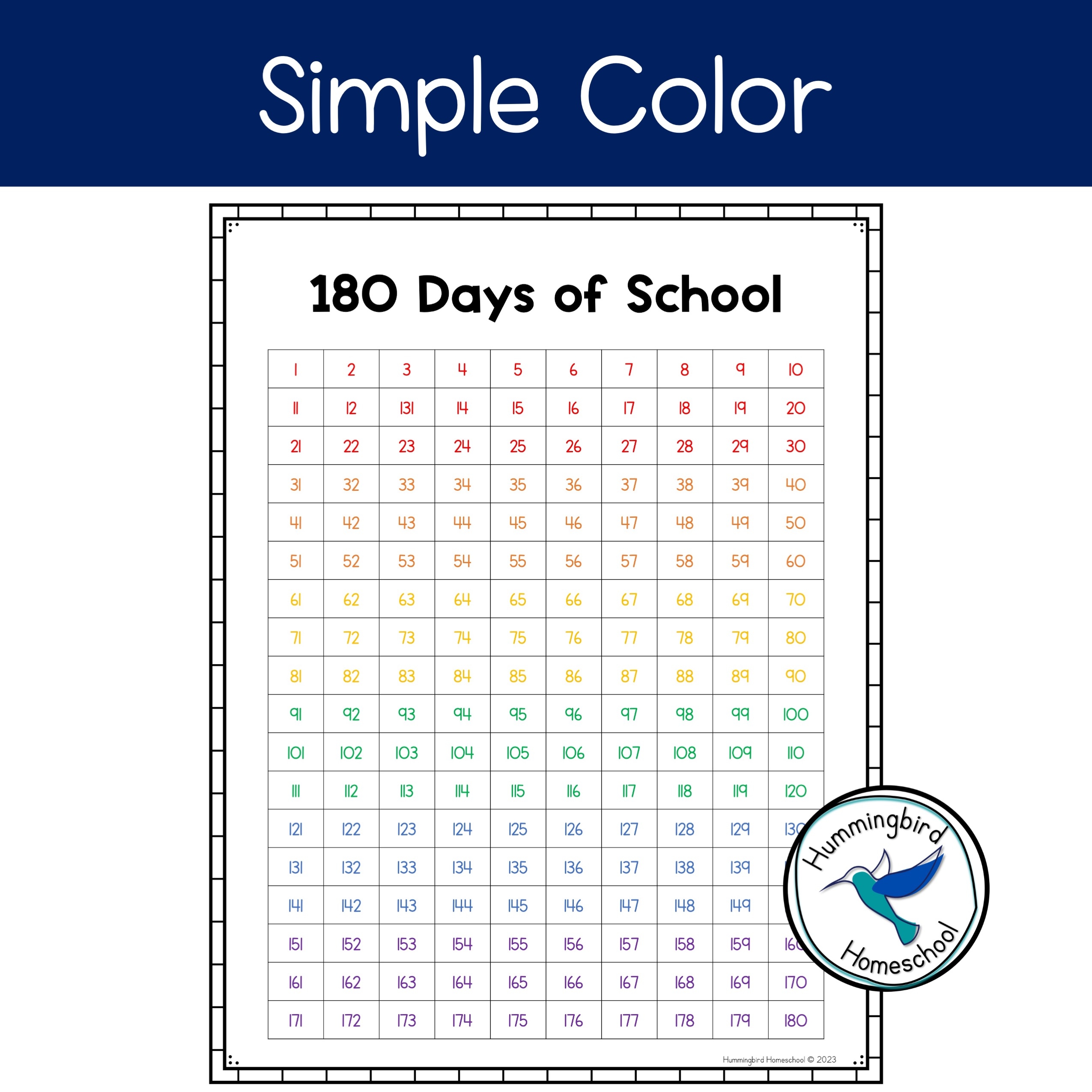 180 Days Of School Chart Homeschool Portfolio Made By Teachers