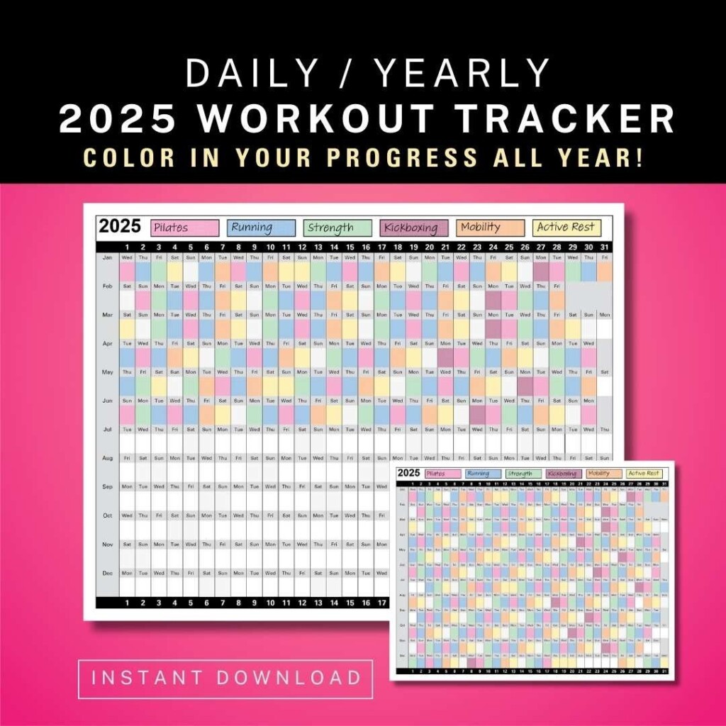 2025 Daily Yearly Workout Tracker Calendar Coloring Exercise Log 