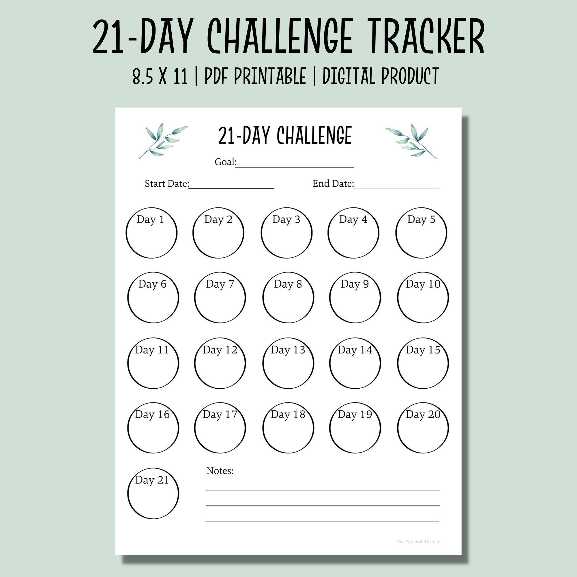 21 Day Challenge Tracker Printable Habit Tracker PDF Goal Tracker
