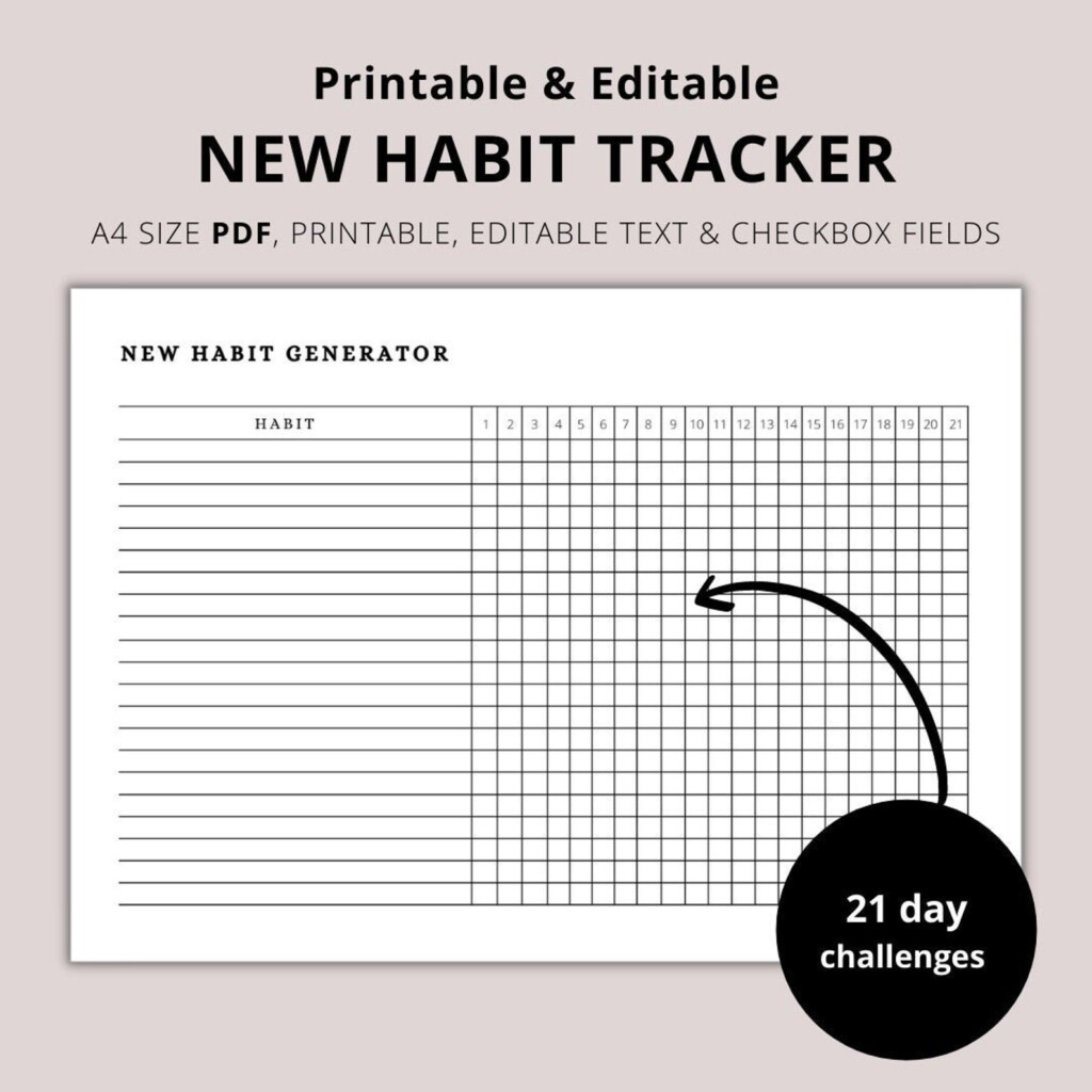 21 Day New Habit Tracker A4 Size PDF Printable And Editable Etsy
