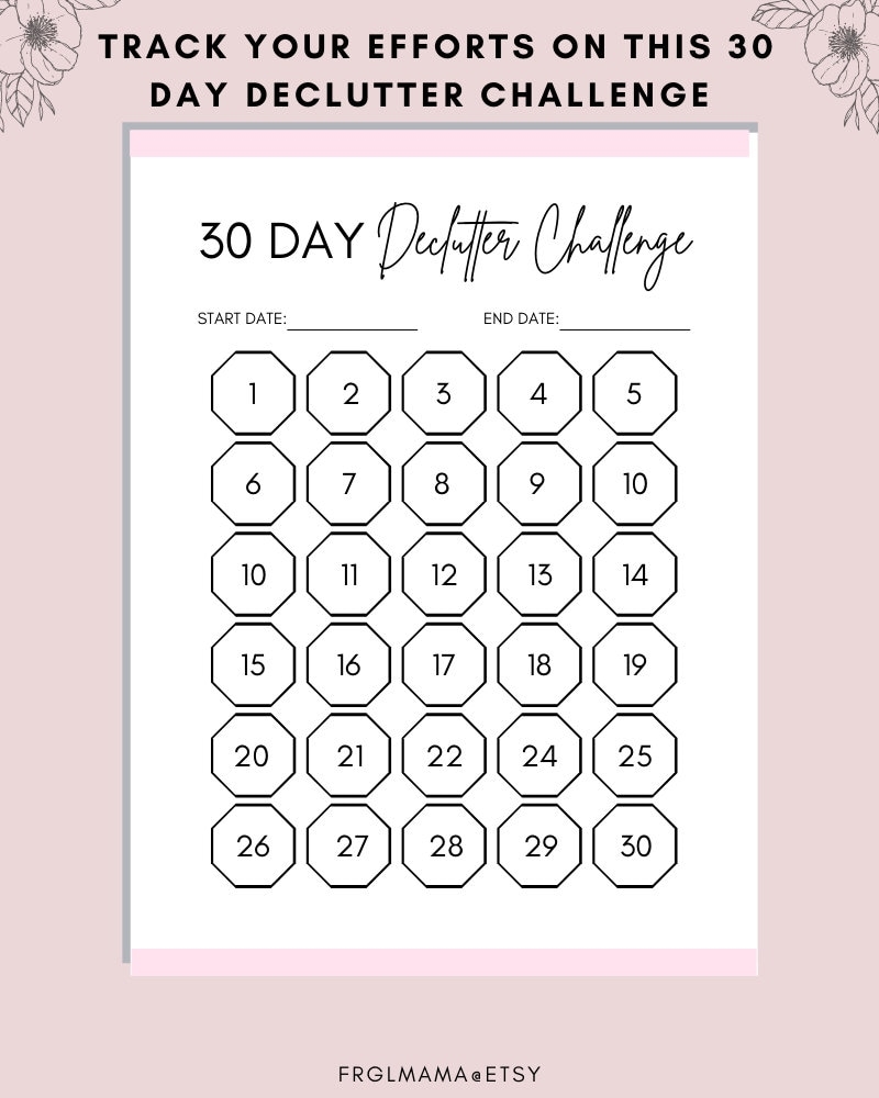 30 Day Declutter Challenge Declutter Tracker Printable Etsy
