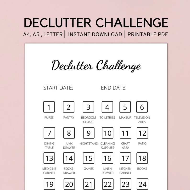 30 Day Declutter Challenge Declutter Tracker Printable Etsy 