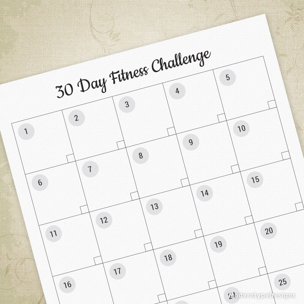 30 Day Fitness Challenge Printable Exercise Planner Workout Log 