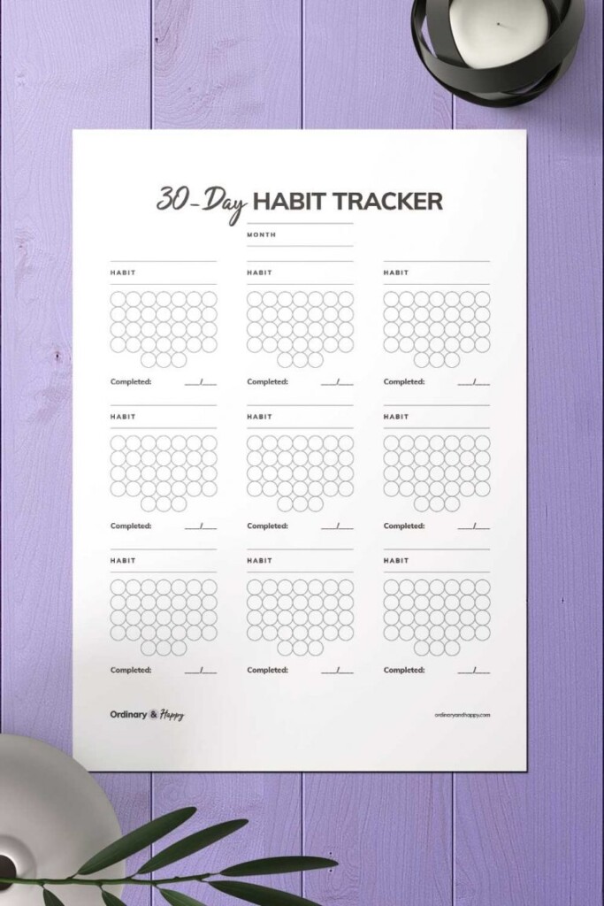 30 Day Habit Tracker Printables Free And Premium Ordinary And Happy