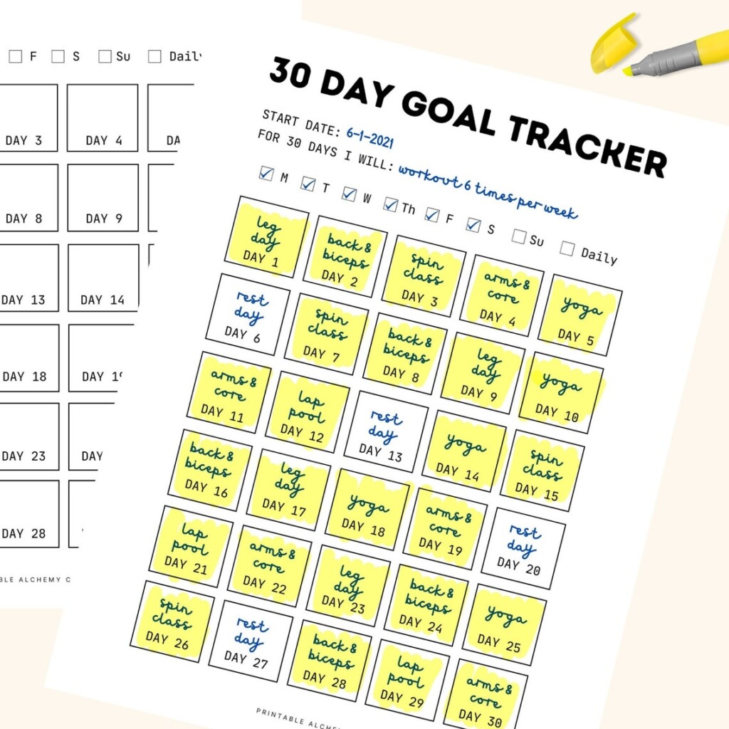 30 day Minimalist Goal Tracker Sheet Printable PDF Etsy