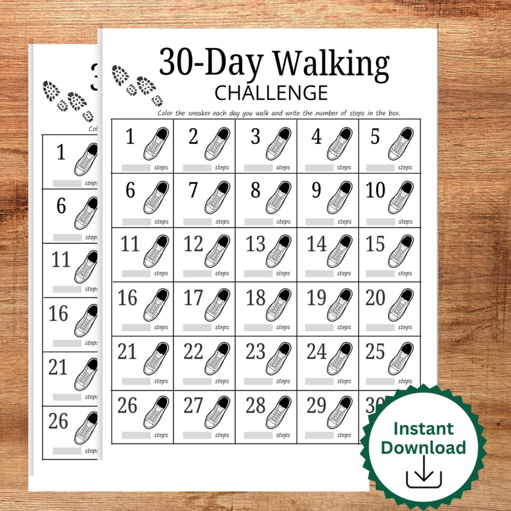 30 Day Step Tracker Monthly Challenge Printable Walking Challenge 
