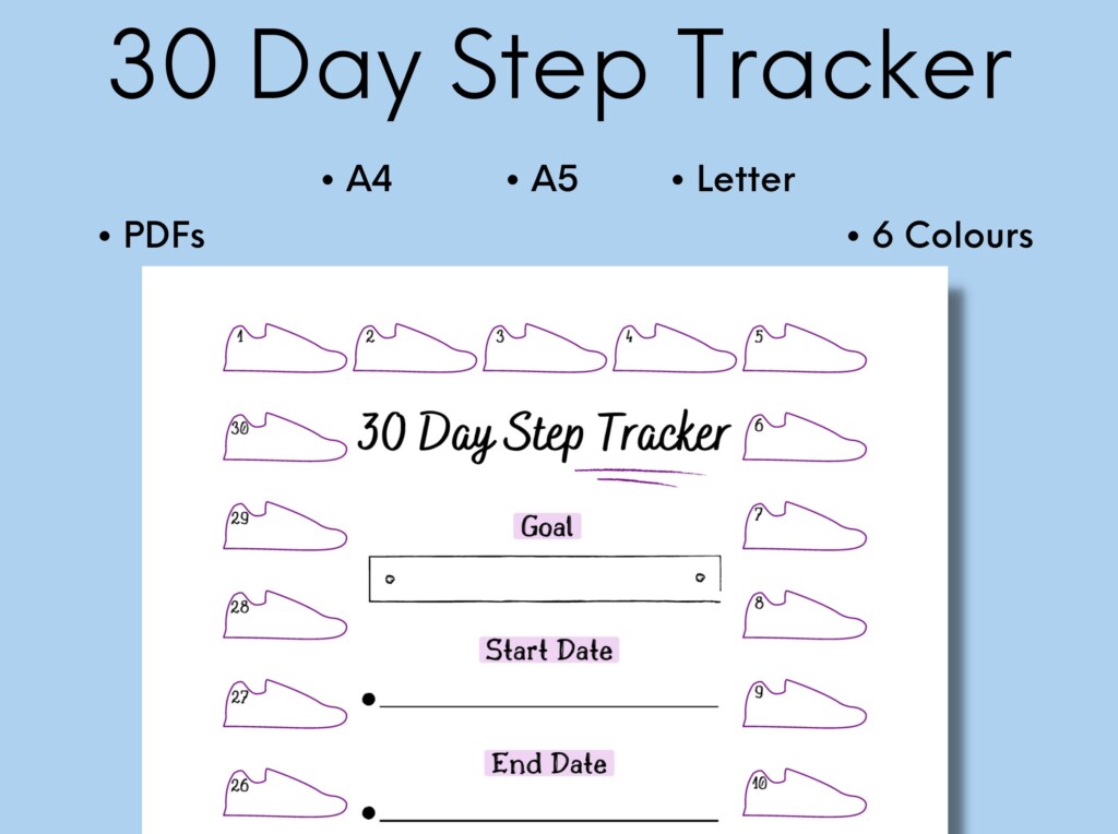 30 Day Step Tracker Printable Step Count Challenge Walking Tracker 