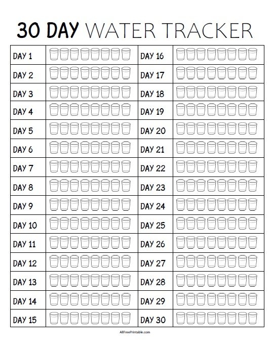 30 Day Water Tracker Free Printable