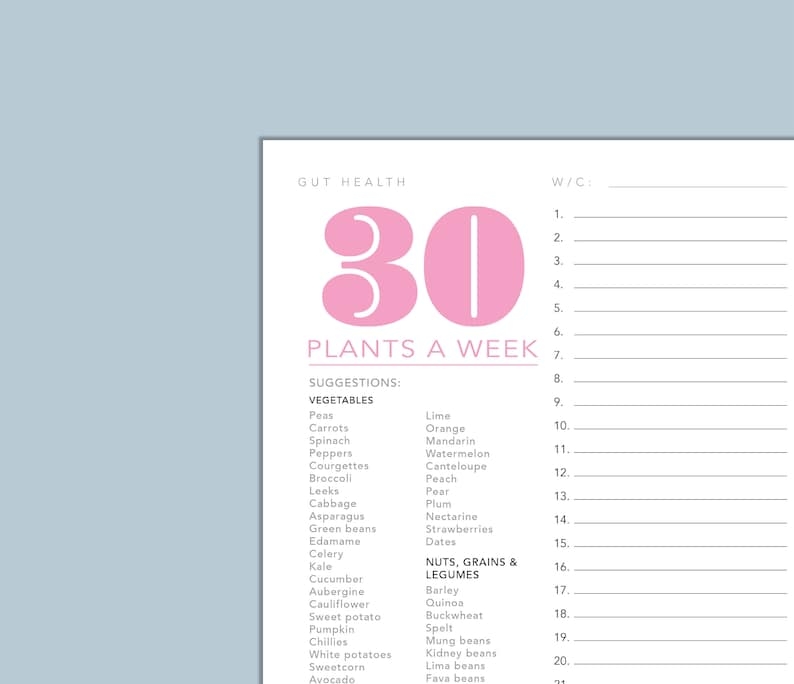 30 Plants A Week Food Log Download And Printable A4 A5 Letter And 