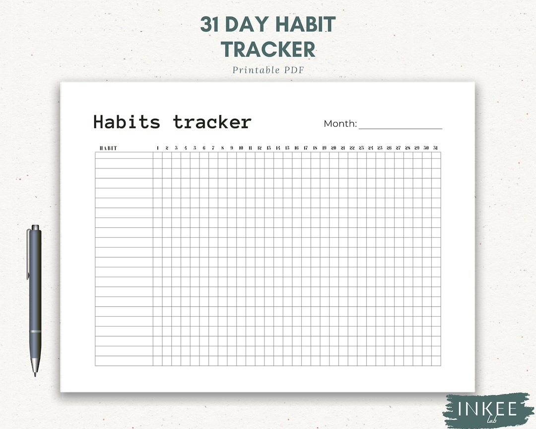 31 Day Habit Tracker Habits Printable Habits Tracker Printable Habit