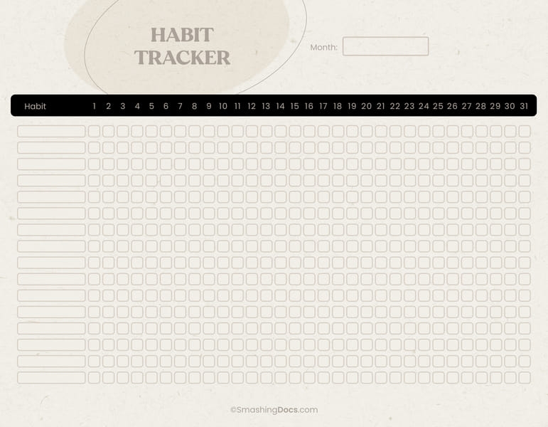 31 Day Habit Tracker Printable SmashingDocs