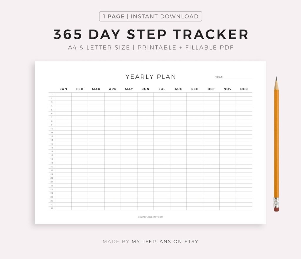 365 Day Step Tracker Printable Landscape Daily Step Record Exercise 