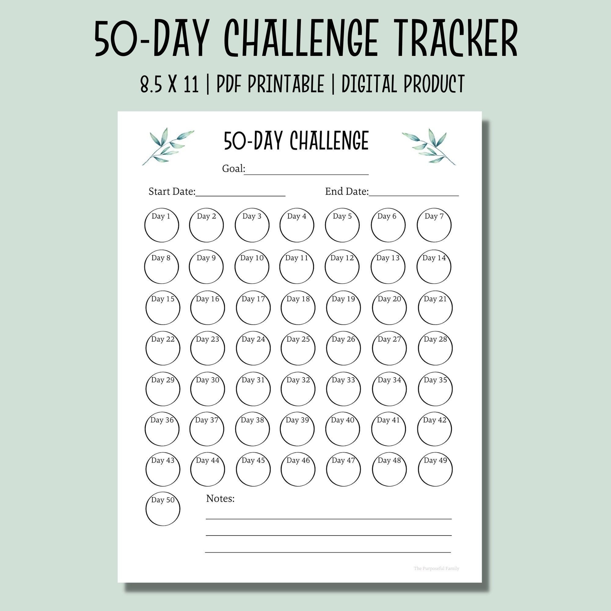 50 Day Challenge Tracker Printable Printable Habit Tracker 50 Day