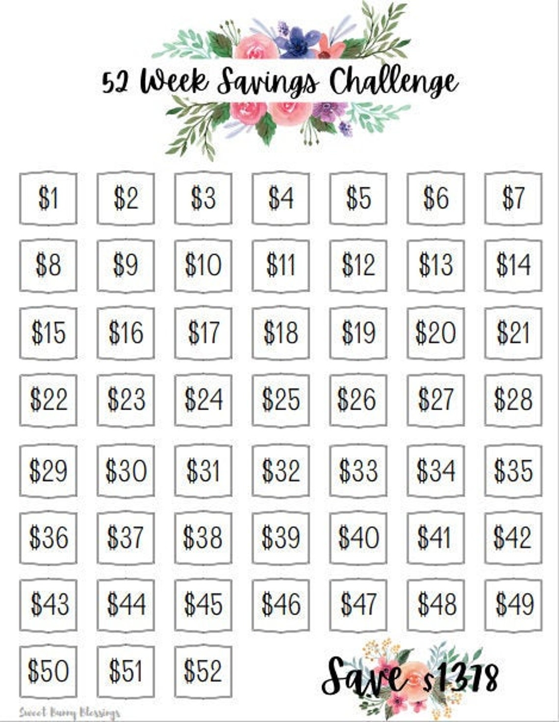 52 Week Savings Challenge Free Printable