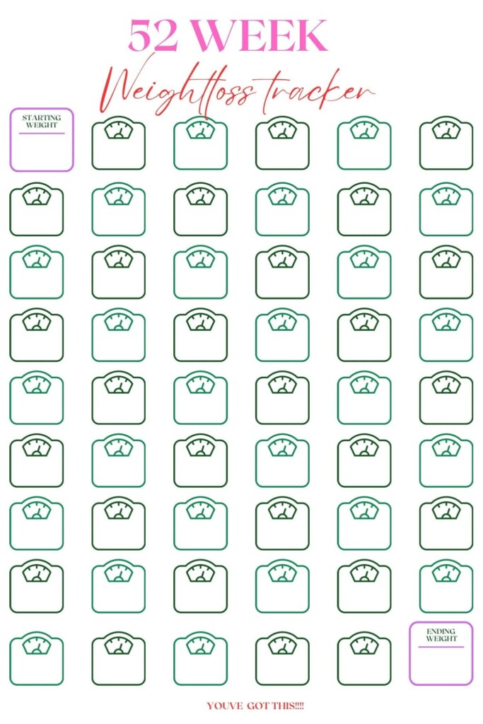 52 Week Weight loss Tracker Printable Download And Print Etsy