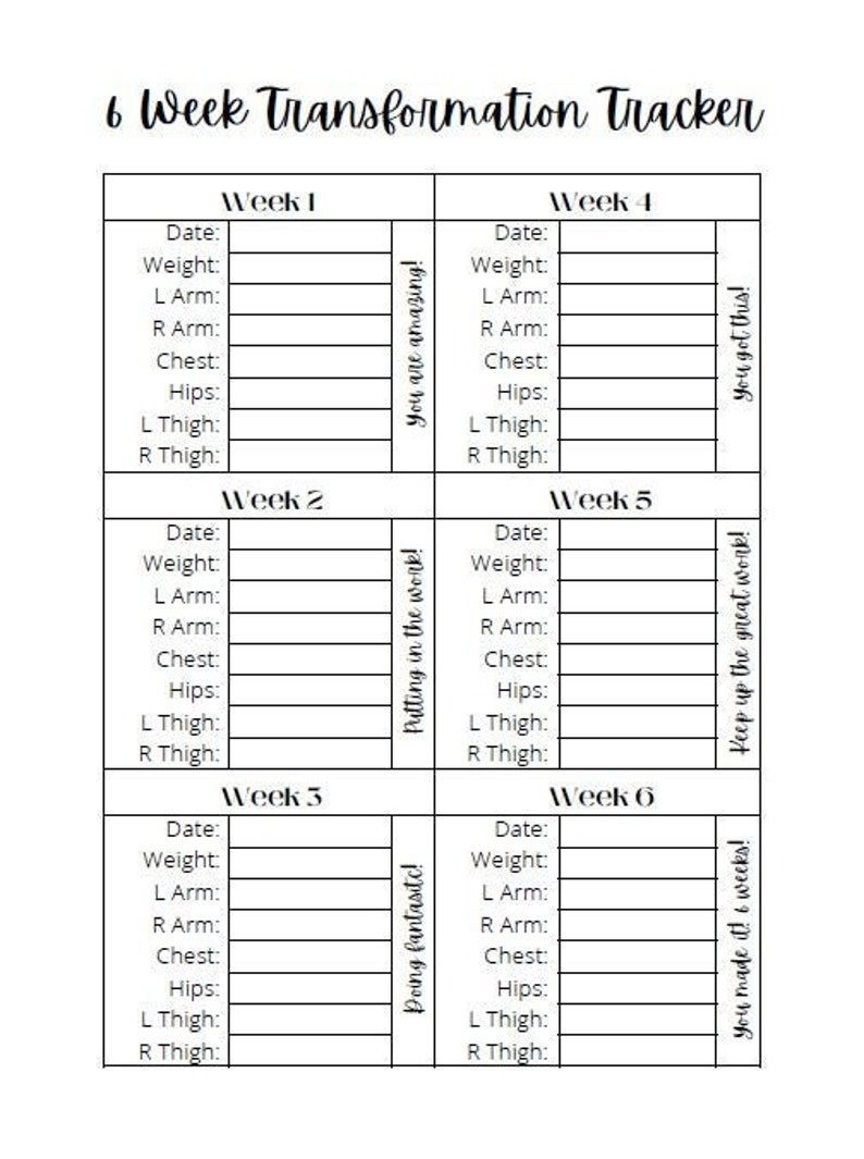 6 Week Transformation Tracker Instant Download PDF Body Measurement