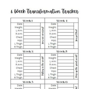 6 Week Transformation Tracker Instant Download PDF Body Measurement 