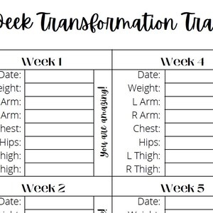 6 Week Transformation Tracker Instant Download PDF Body Measurement 