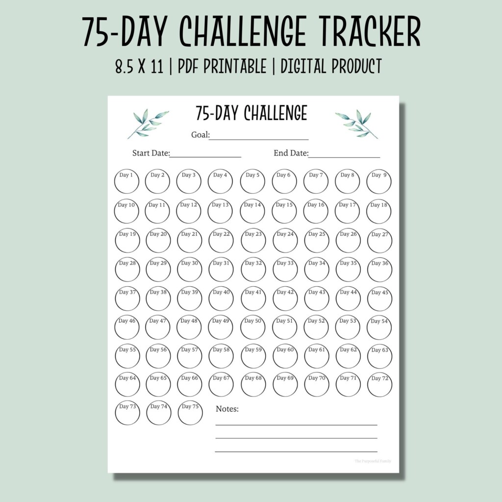 75 day Challenge Tracker Printable Habit Tracker Goal Tracker 