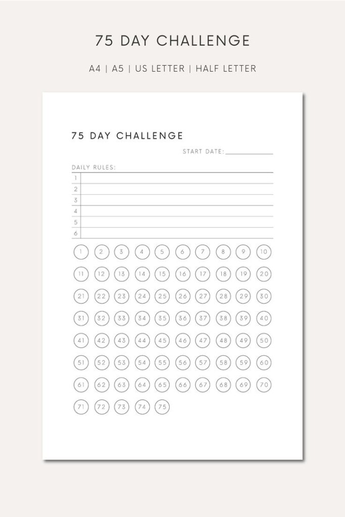 75 Day Habit Tracker Printable Habit Tracker Goal Challenge Tracker 