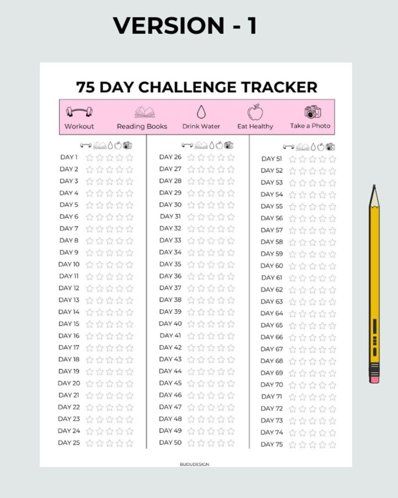 75 Day Hard Challenge Tracker 75 Day Tracker 75 Hard Challenge 