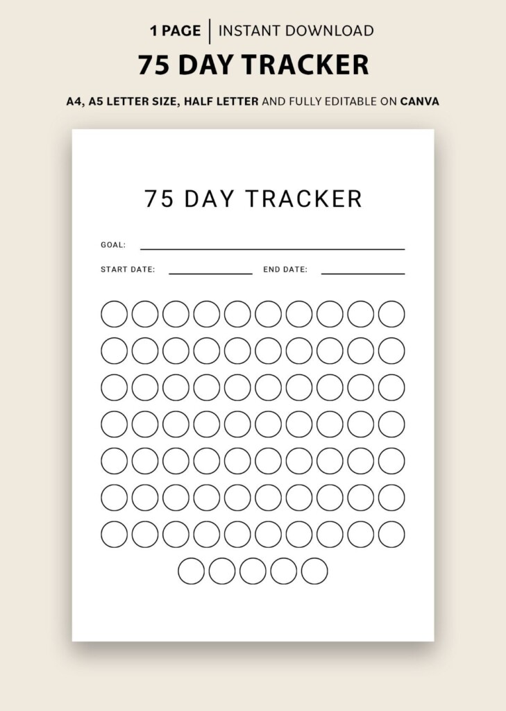 75 Day Tracker 75 Day Habit Tracker 75 Day Goal Progress Tracker 75 