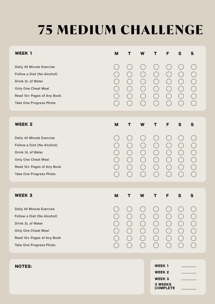 75 Medium Challenge Printable Free Download