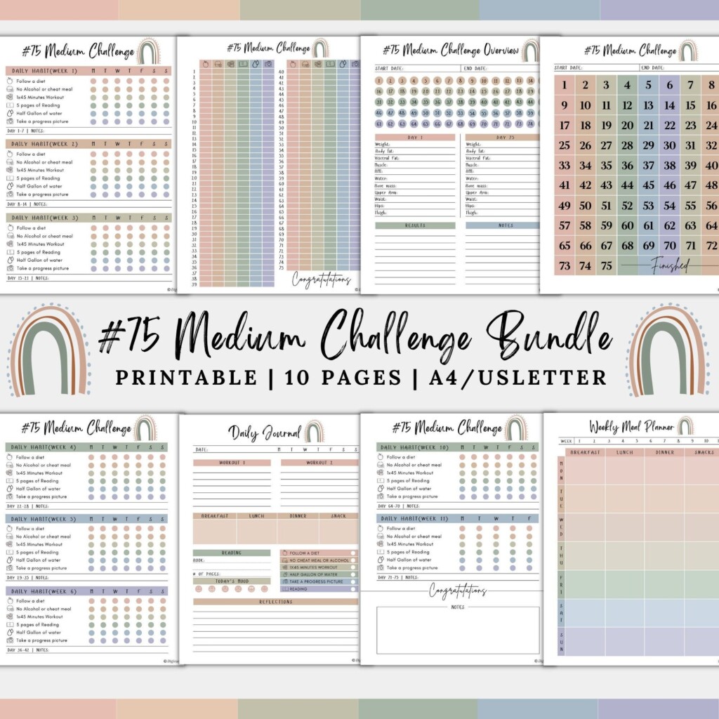 75 Medium Challenge Tracker 75 Soft Challenge Tracker 75 Day Challenge 