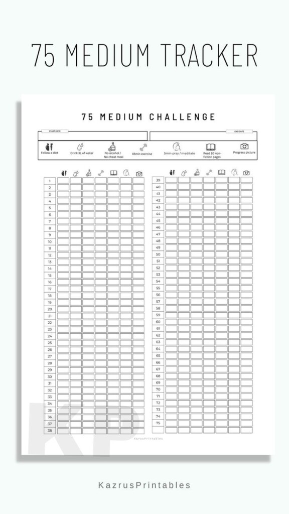 75 Medium Tracker 75 Day Challenge Printable