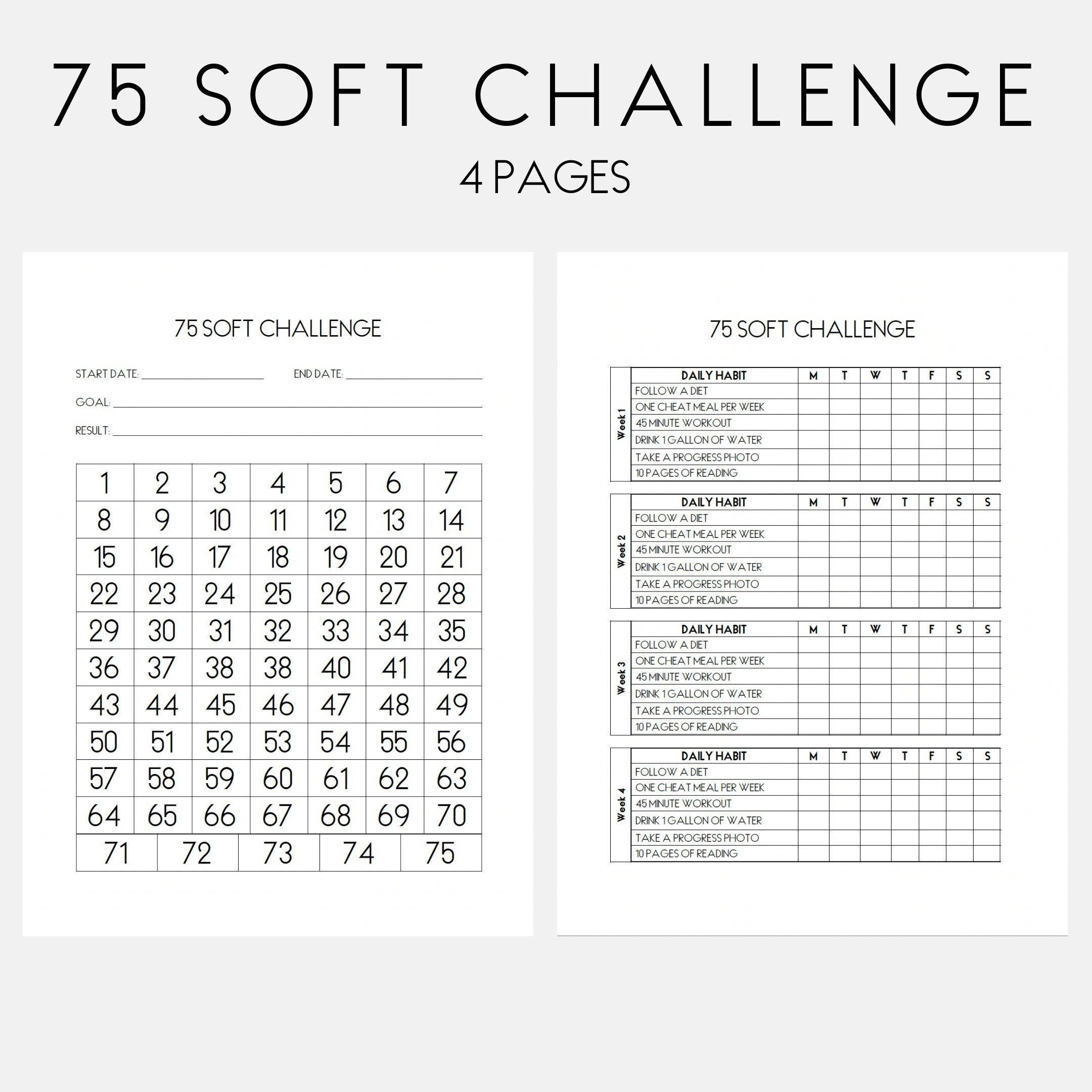 75 Soft Challenge Tracker 75 Day Challenge Printable Weight Loss