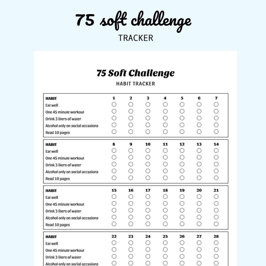 75 Soft Challenge Tracker Template Printable Digital Download 