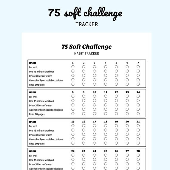 75 Soft Challenge Tracker Template Printable Digital Etsy UK